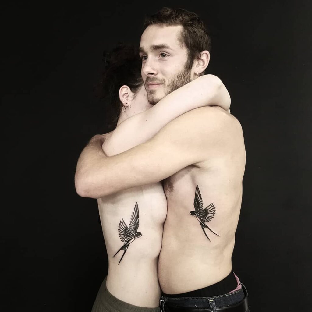 Matching Swallow Bird Couple Tattoos