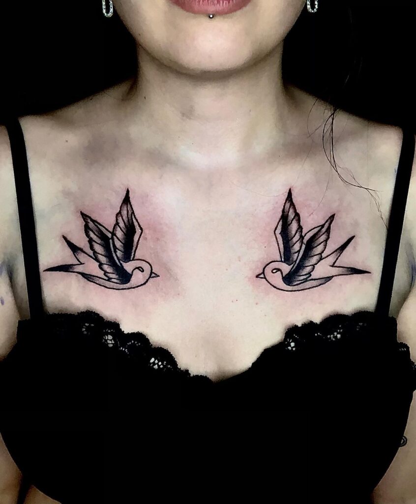 Matching Swallow Chest Tattoos in Classic Style bird tattoo ideas for women with meaning tattoo