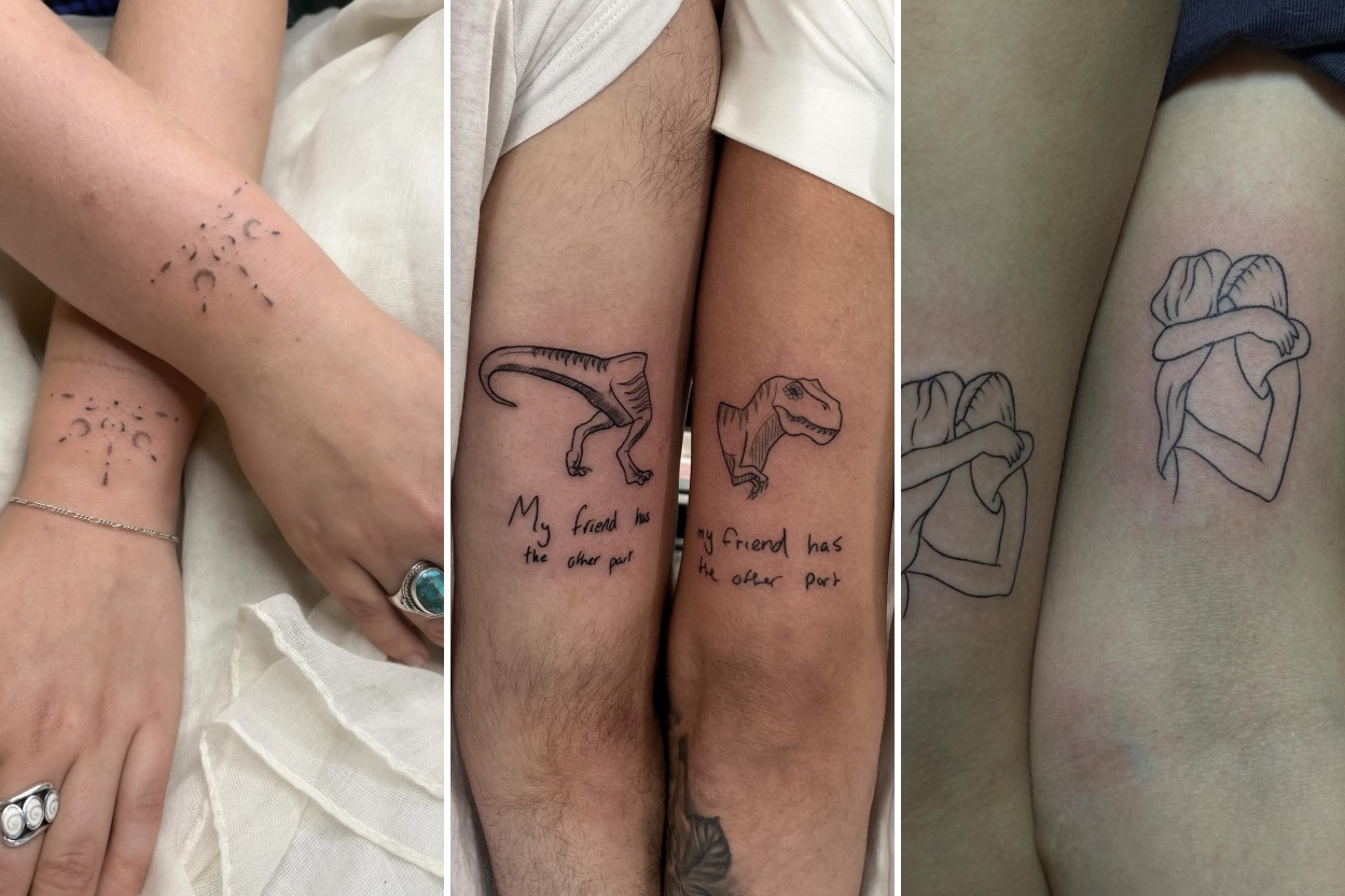 Aesthetic matching tattoos for best friends and delicate ink ideas collage