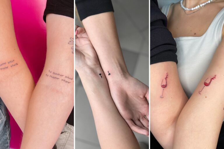 Aesthetic matching tattoos for best friends and delicate ink ideas collage