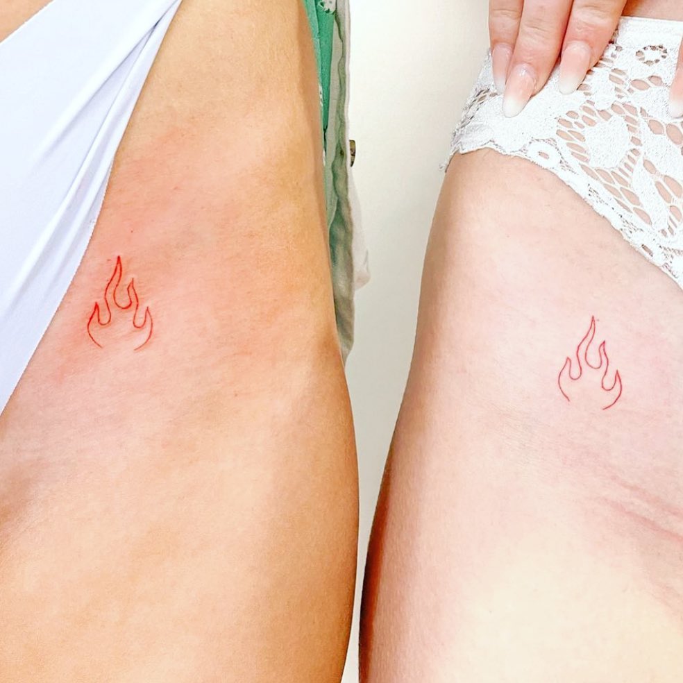 Matching Red Flame Tattoo