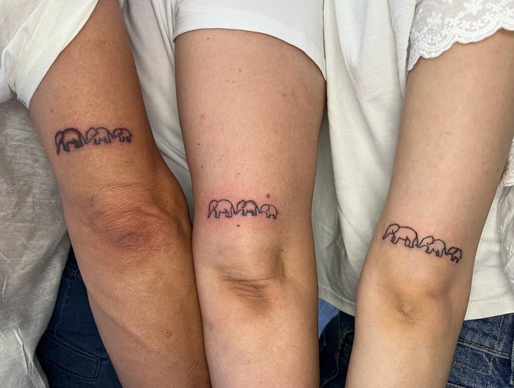 Matching Three-Elephant Family Tattoos elephant family tattoo ideas tattoo