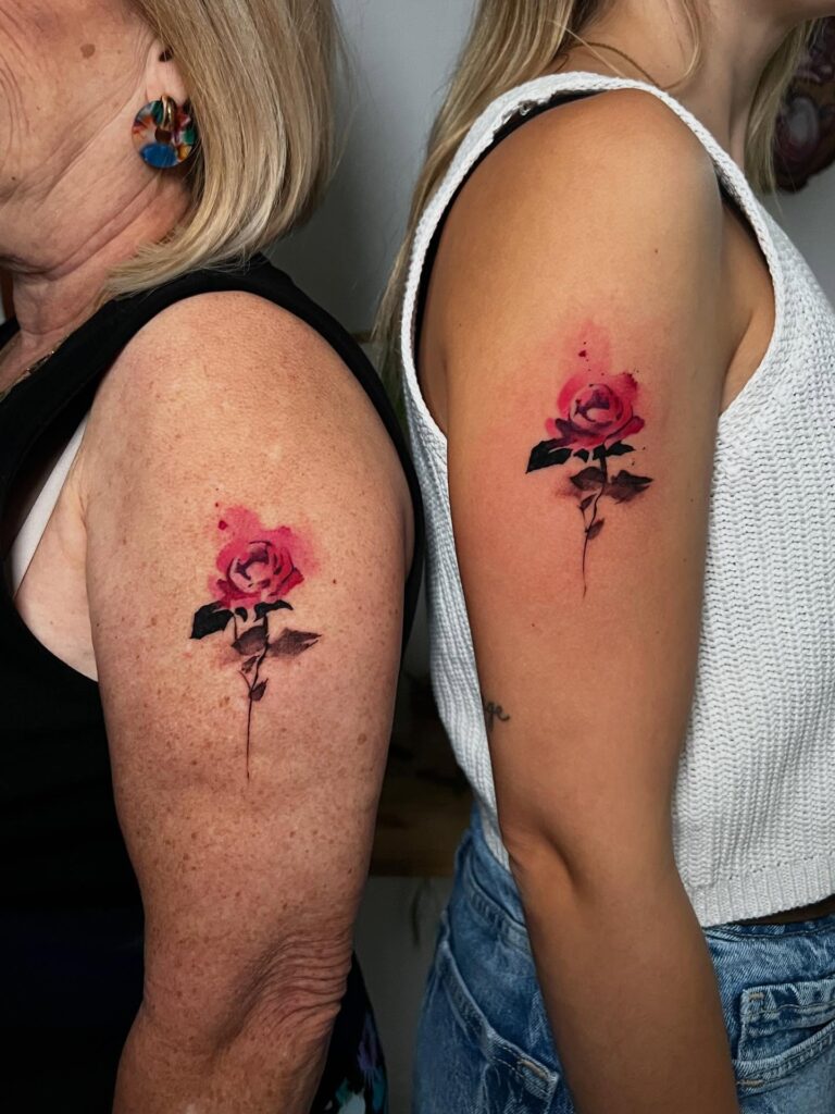 Matching Watercolor Rose Tattoos for Mother and Daughter rose tattoos for women tattoo