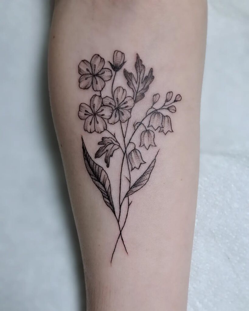 May Birth Flower Bouquet Tattoo in Fine Line Style may birth flower tattoos tattoo