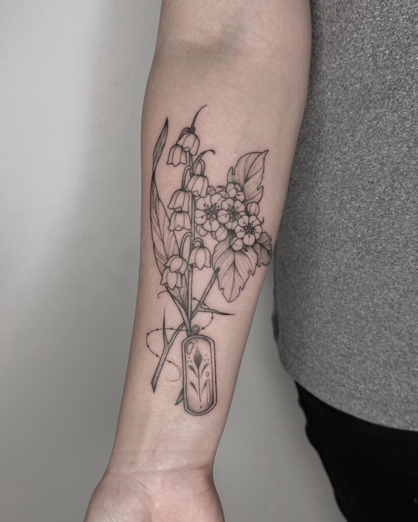 May Birth Flowers Tattoo with Memorial Tag may birth flower tattoos tattoo
