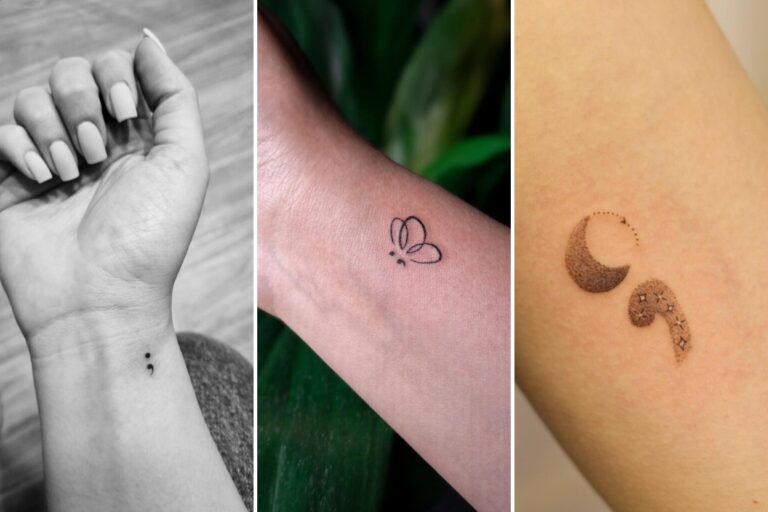Aesthetic meaningful semicolon tattoo ideas and delicate ink ideas collage
