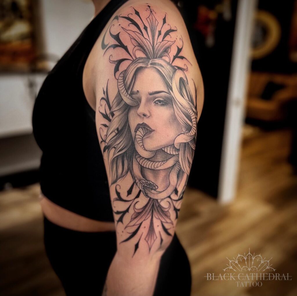 Floral Moon And Stars Tattoo Sleeve