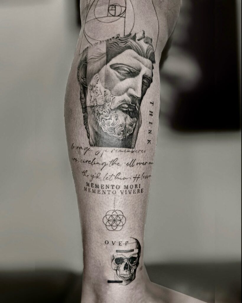 Winged Hourglass And Skull Memento Mori Tattoo