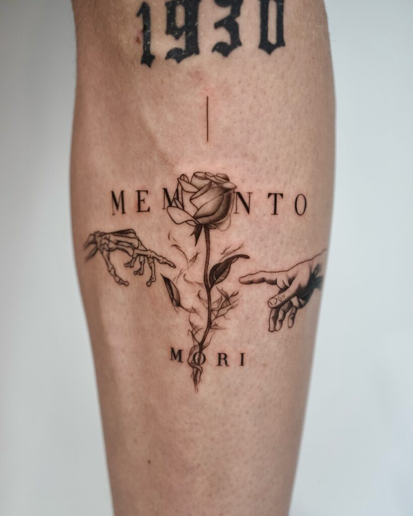 Cracked Statue With Blooming Flowers Memento Mori Tattoo