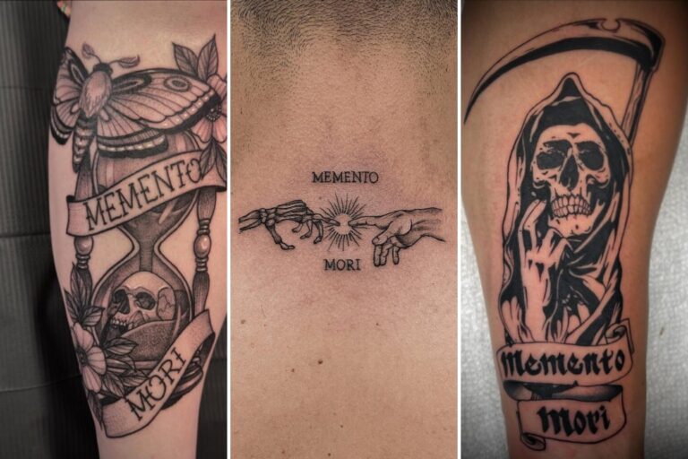 Aesthetic memento mori tattoos and delicate ink ideas collage