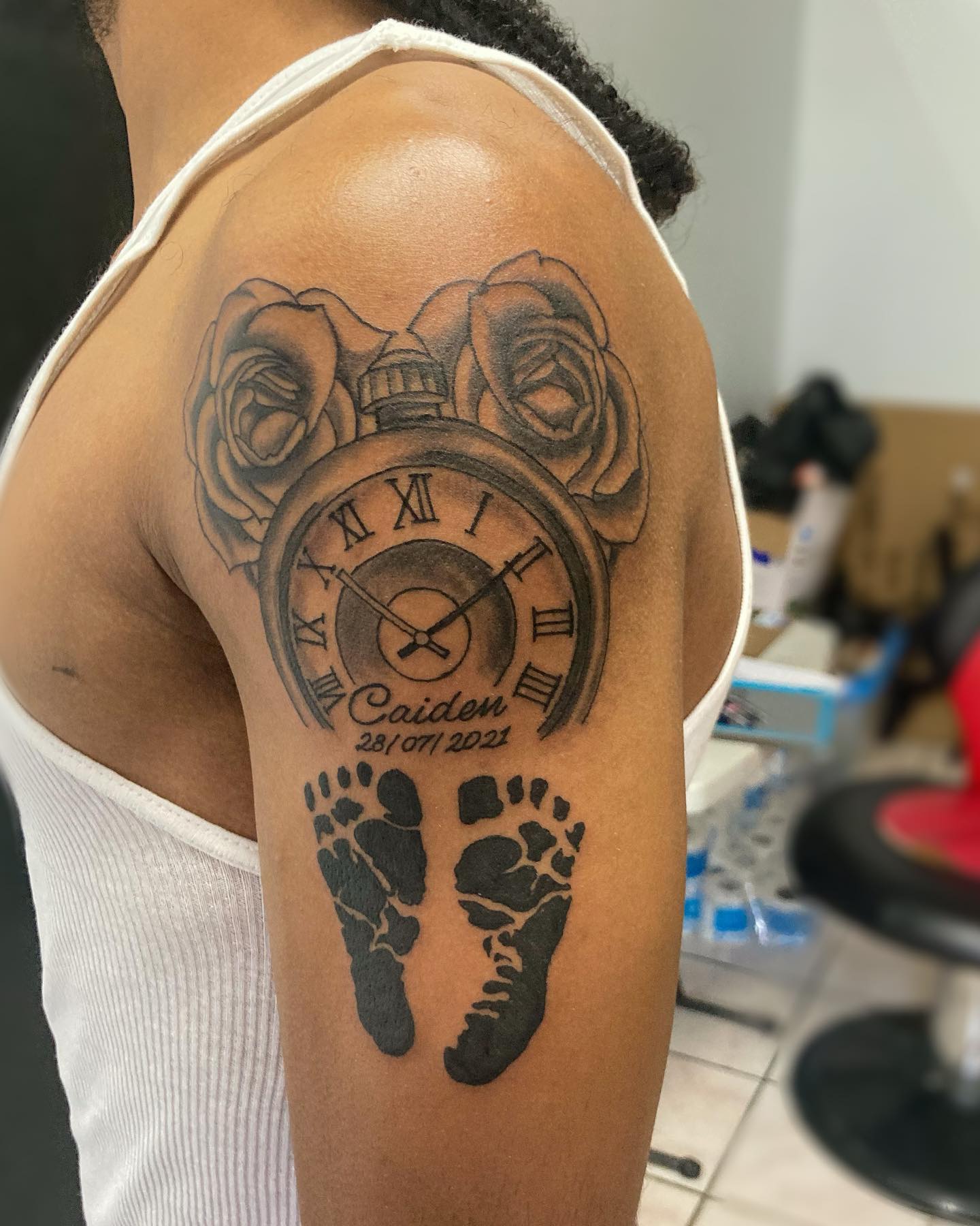 Memorial Clock and Baby Footprint Tattoo clock tattoo ideas tattoo