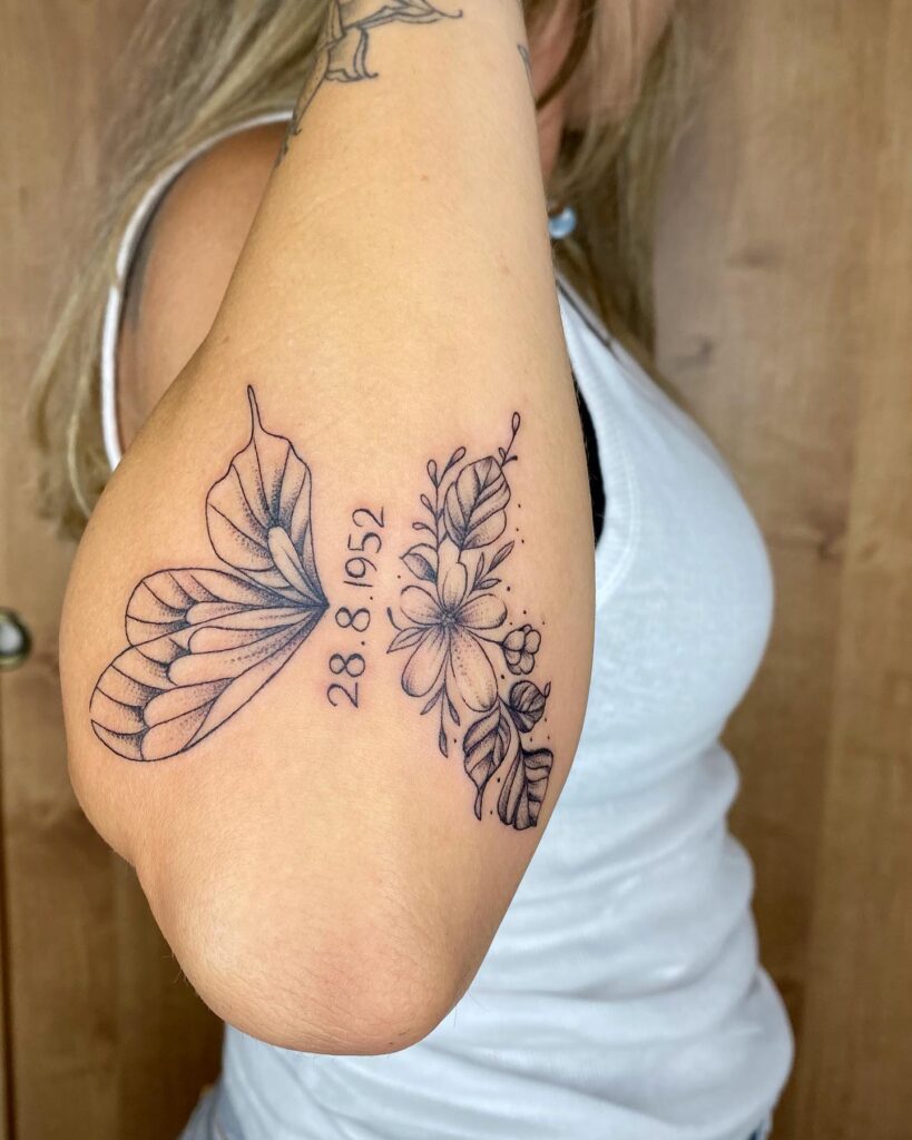 Memorial Half Butterfly and Flower Tattoo half butterfly half flower tattoos tattoo