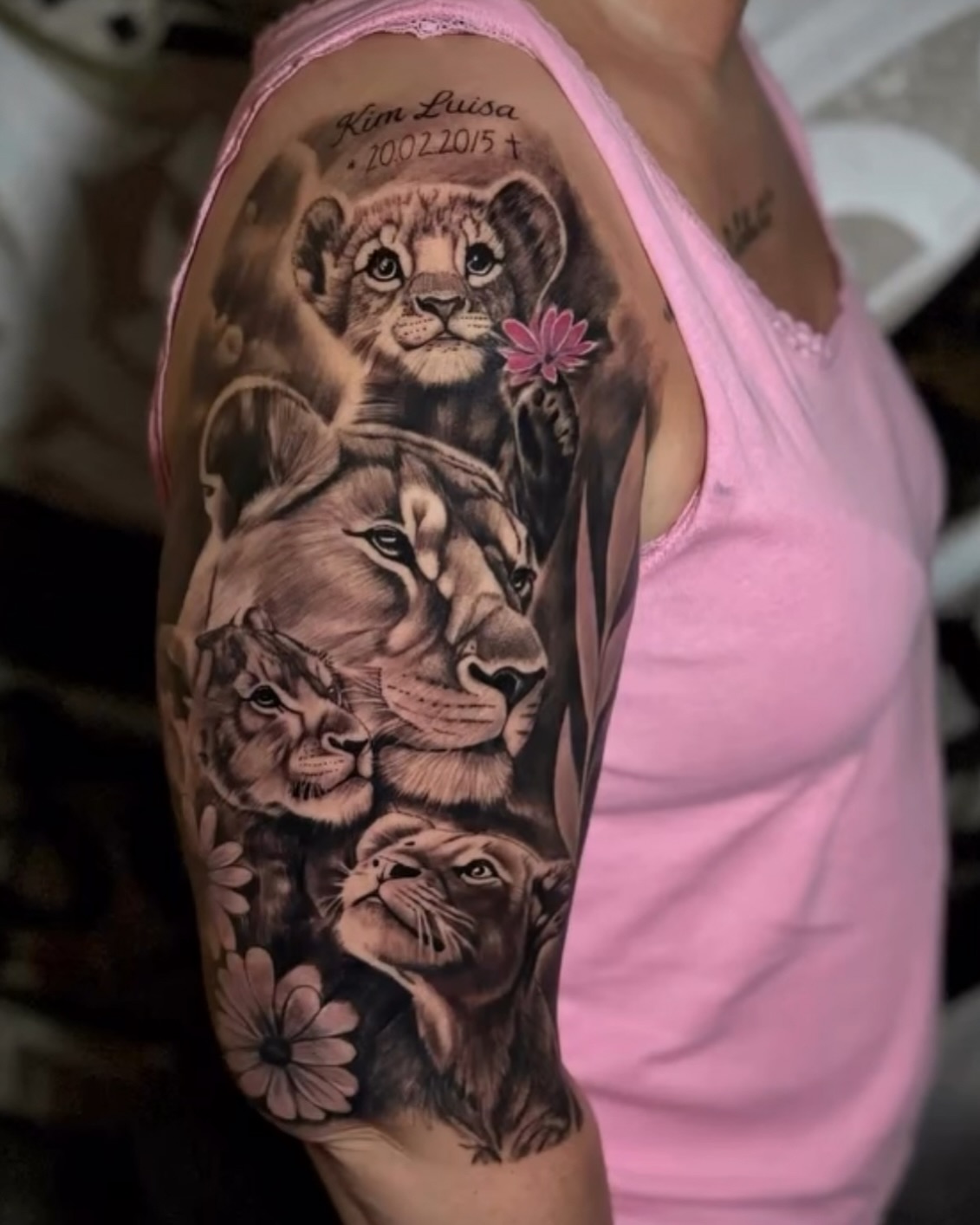 Memorial Lioness and Cubs Family Tattoo lion family tattoos tattoo