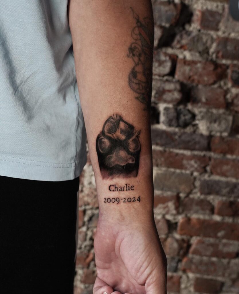 Memorial Paw Print with Name and Dates Tattoo dog memorial tattoos tattoo