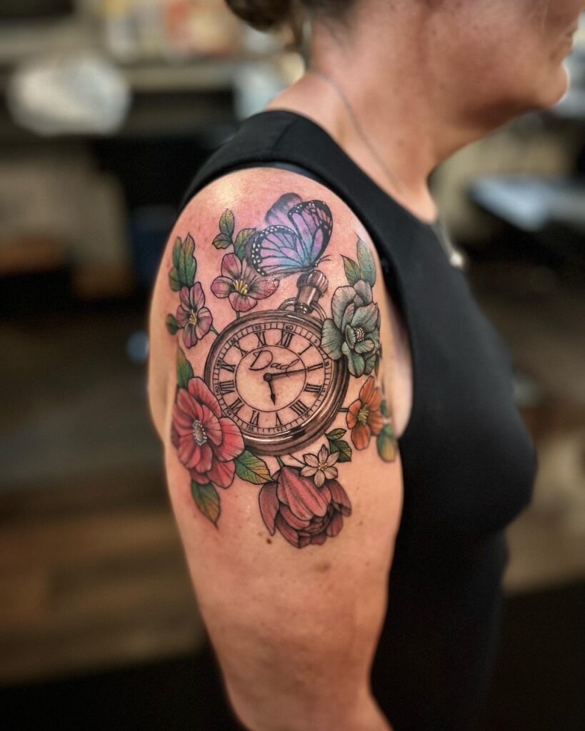 Filigree Pocket Watch Shoulder Tattoo pocket watch tattoos tattoo