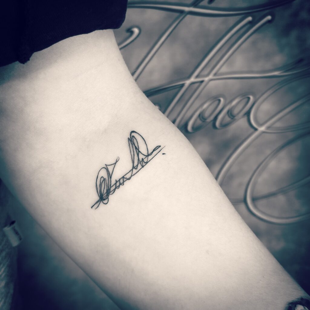 Memorial Tattoo with Dad’s Signature dad tattoo ideas tattoo