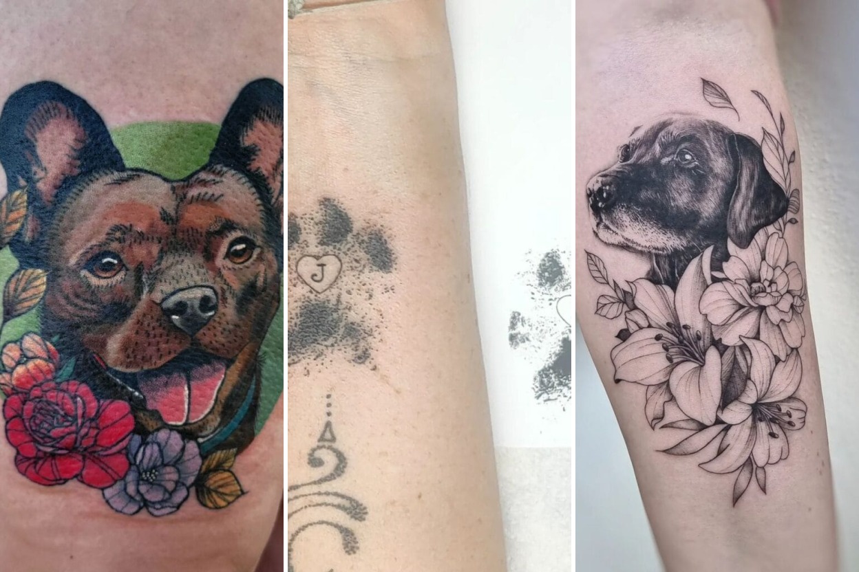 Aesthetic pet memorial tattoos and delicate ink ideas collage