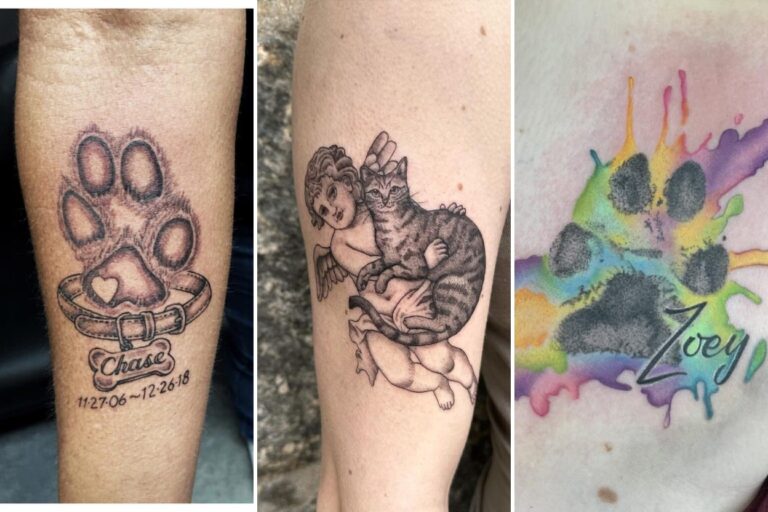 Aesthetic pet memorial tattoos and delicate ink ideas collage