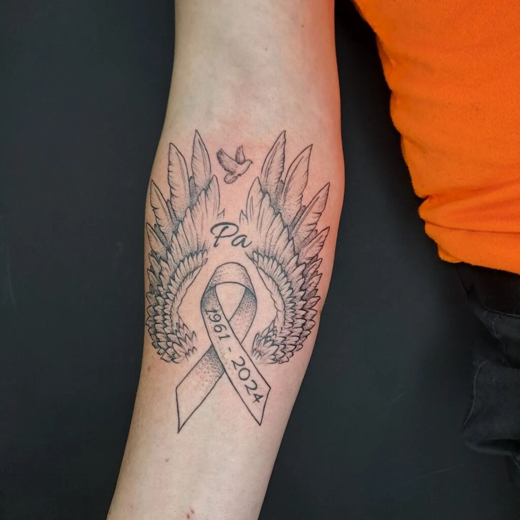 Memorial Winged Ribbon Tattoo dad tattoo ideas tattoo