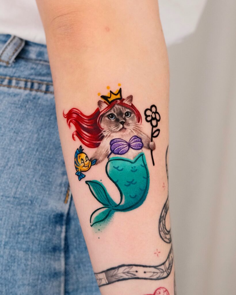 Mermaid Cat Princess Tattoo small cat tattoos tattoo