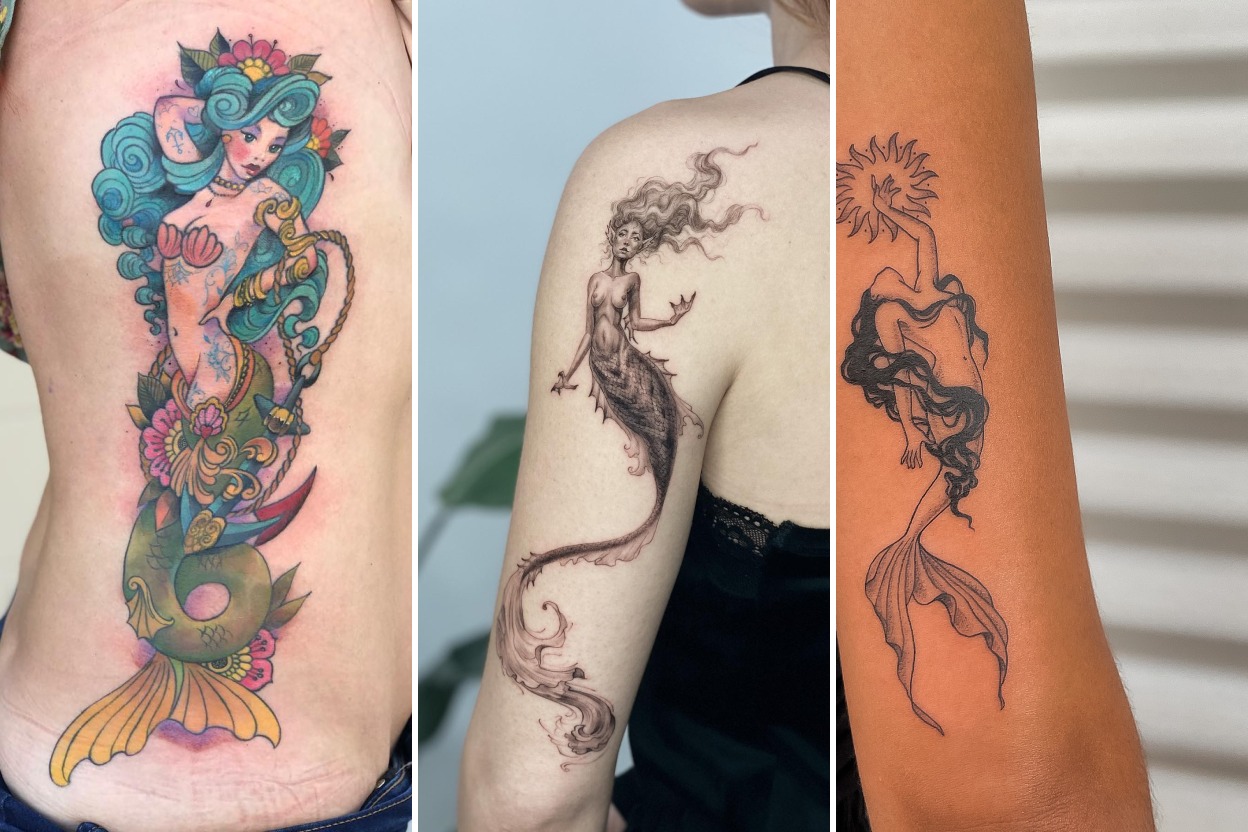 Aesthetic mermaid tattoo ideas and delicate ink ideas collage