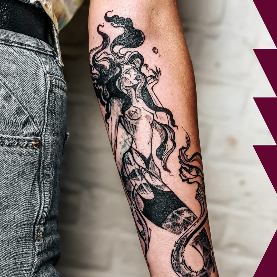Flowing Hair Mermaid Tattoo