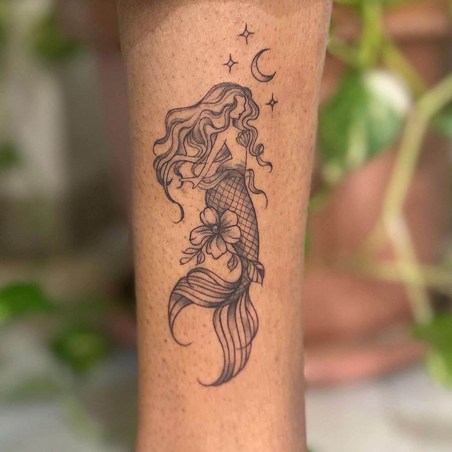Mermaid With Hibiscus Flower Tattoo