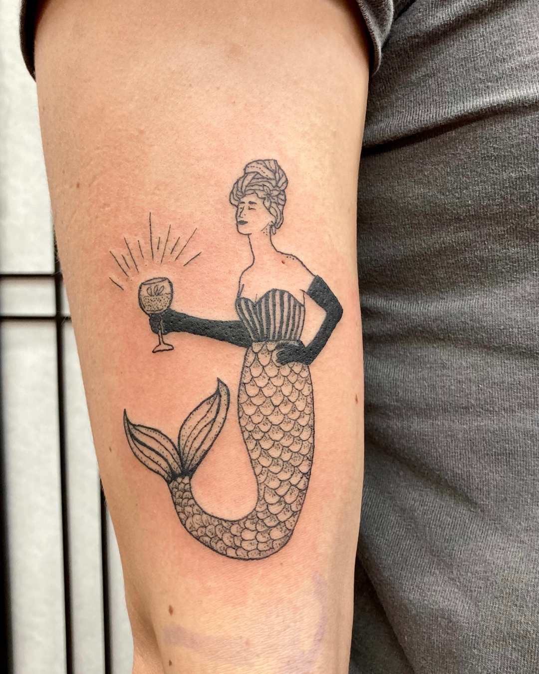 Vintage Cocktail Mermaid Tattoo