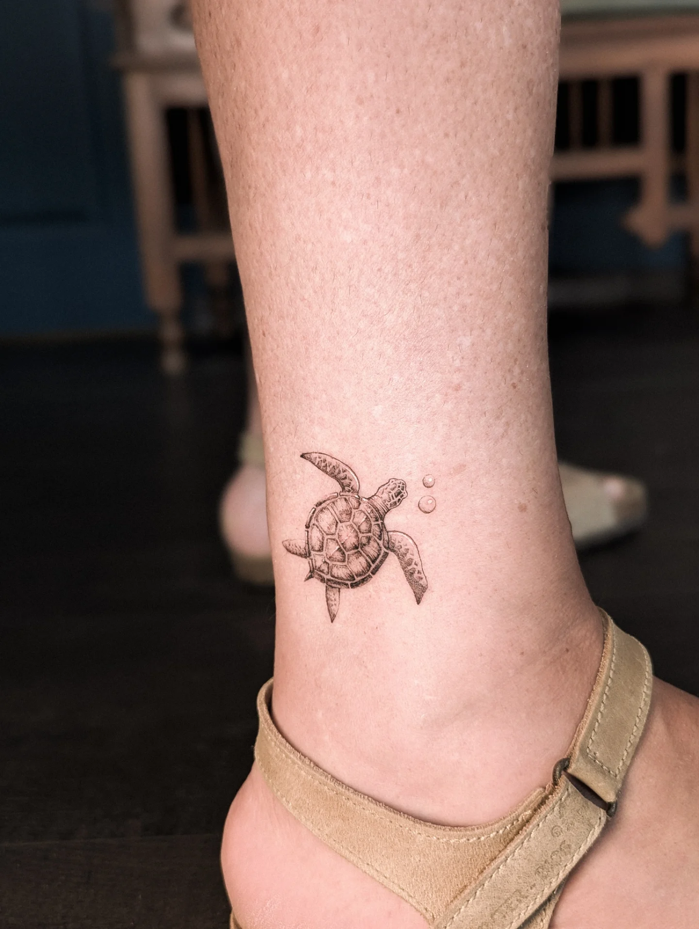 Micro Ankle Sea Turtle in Open Water sea turtle tattoo