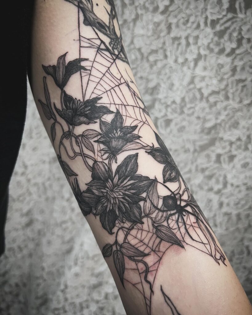 Climbing Roses And Bee Sleeve Filler Tattoo Design