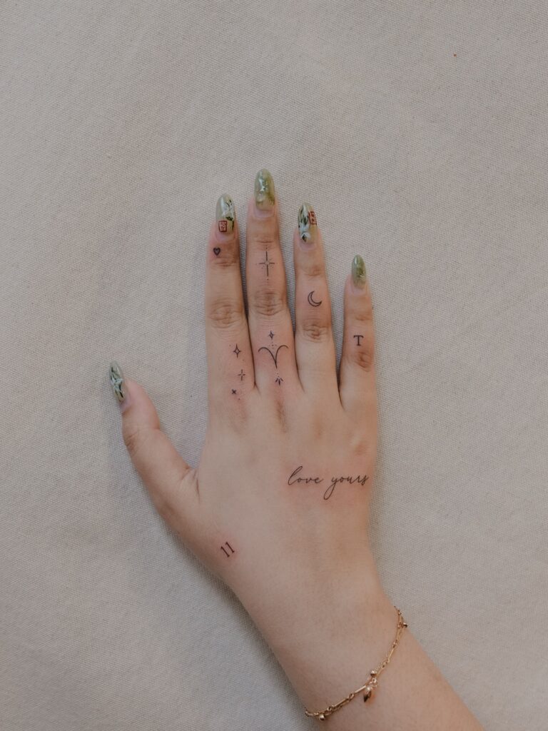 Eye And Star Finger Tattoos