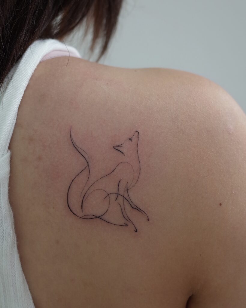Minimal Fine Line Fox Tattoo on Shoulder fine line tattoos for women tattoo