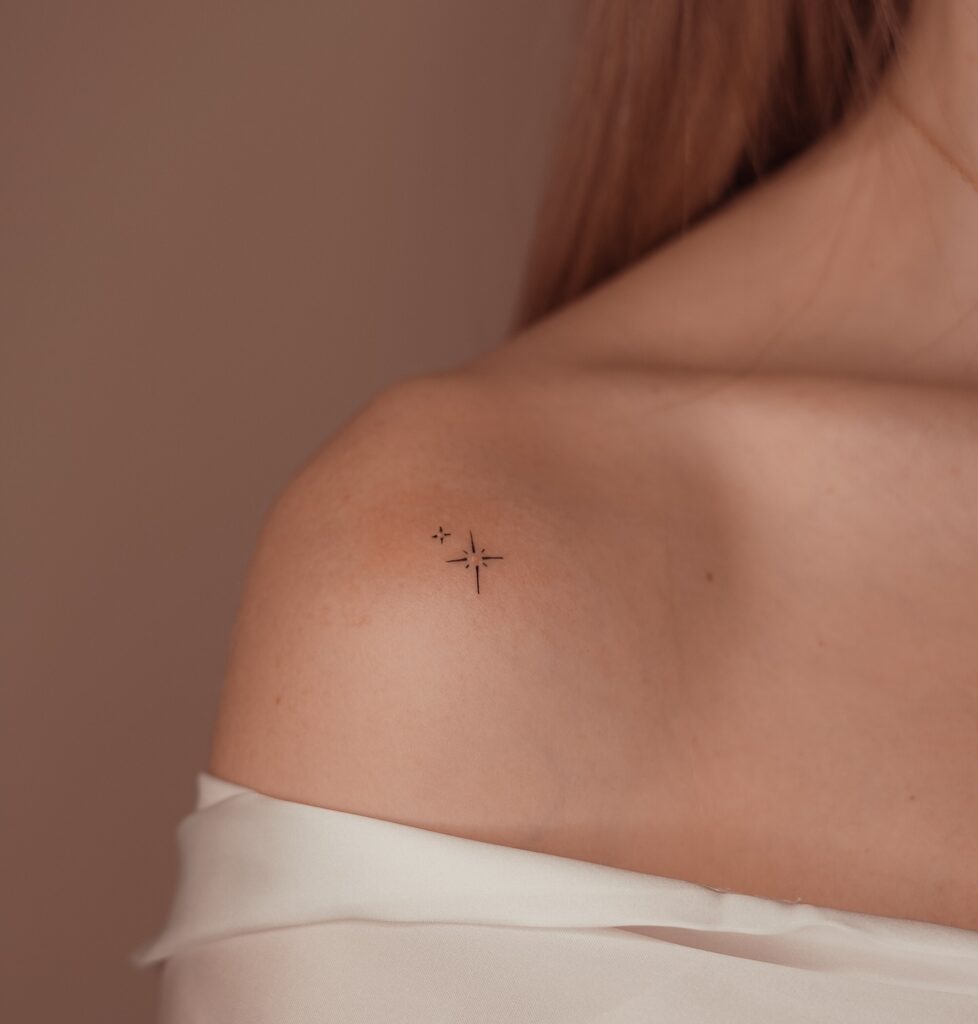 Minimal Fine Line Star Tattoo on Shoulder fine line tattoos for women tattoo