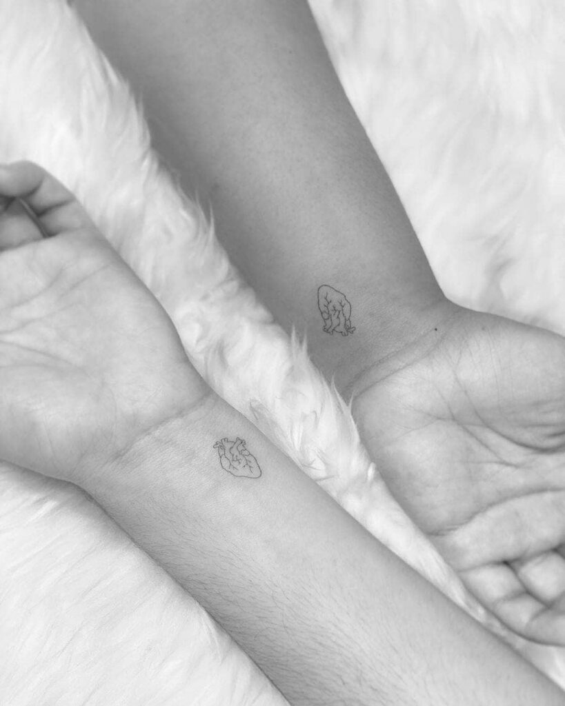 Minimal Matching Anatomical Heart Tattoos for Best Friends matching best friend tattoos tattoo