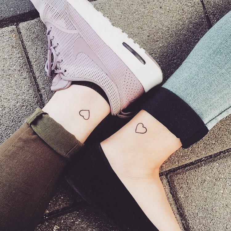 Minimal Matching Heart Ankle Tattoos for Best Friends matching best friend tattoos tattoo