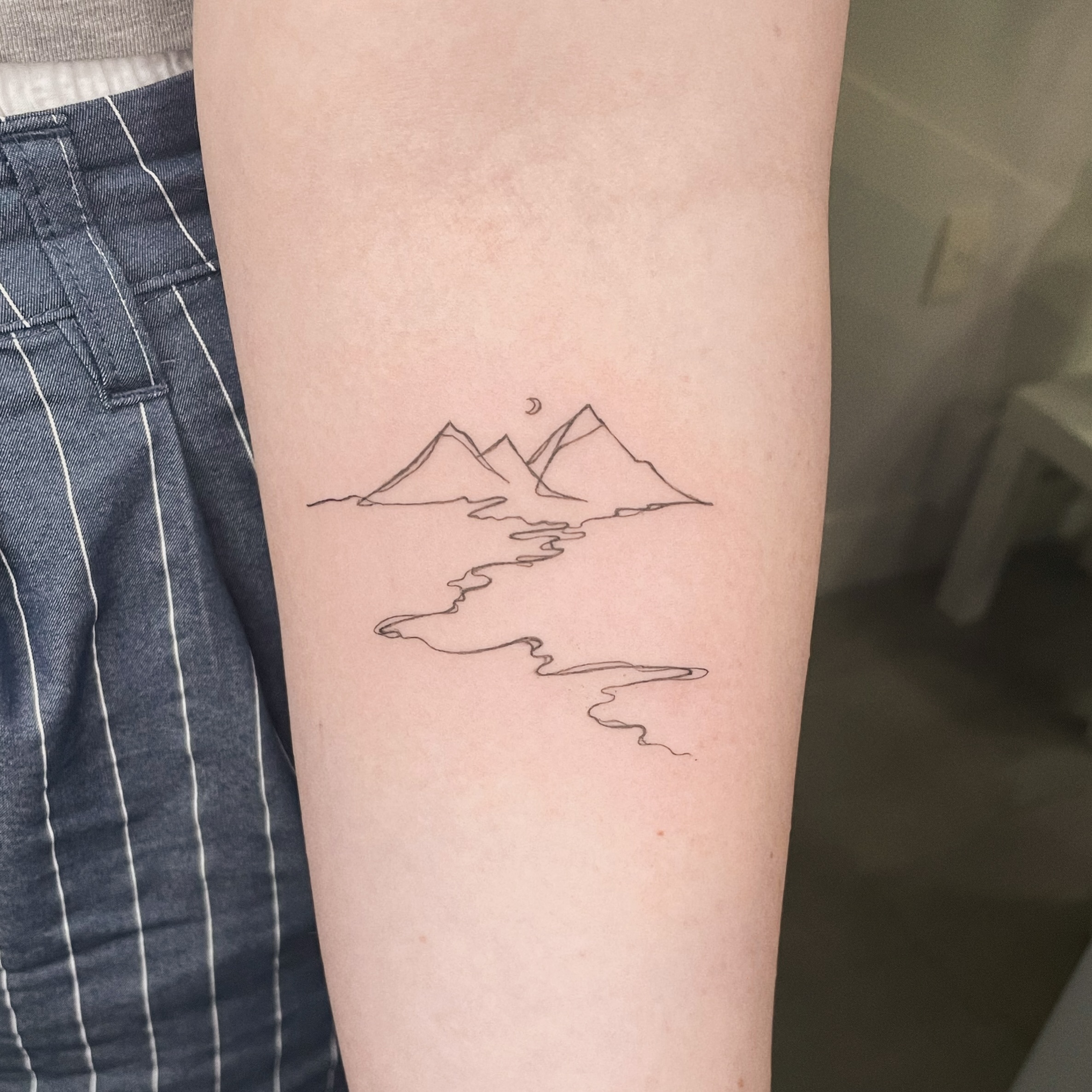 Minimal Mountain and River Line Tattoo mountain tattoos ideas tattoo