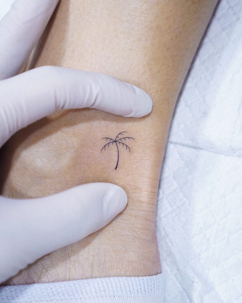 Minimal Palm Tree Ankle Tattoo meaningful tiny tattoos tattoo