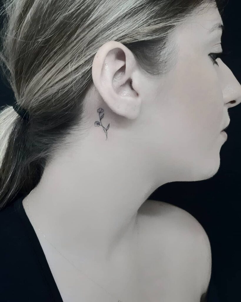 Sun And Moon With Stars Behind The Ear Tattoo Design
