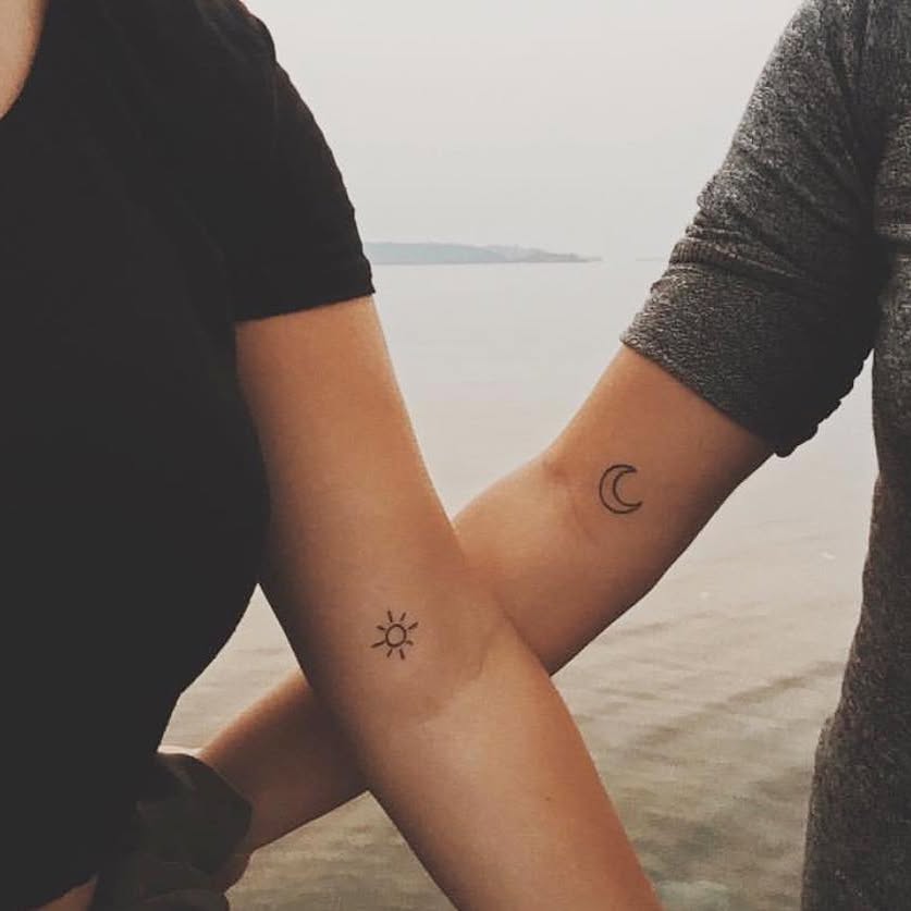 Minimal Sun and Moon Tattoos for Best Friends matching best friend tattoos tattoo