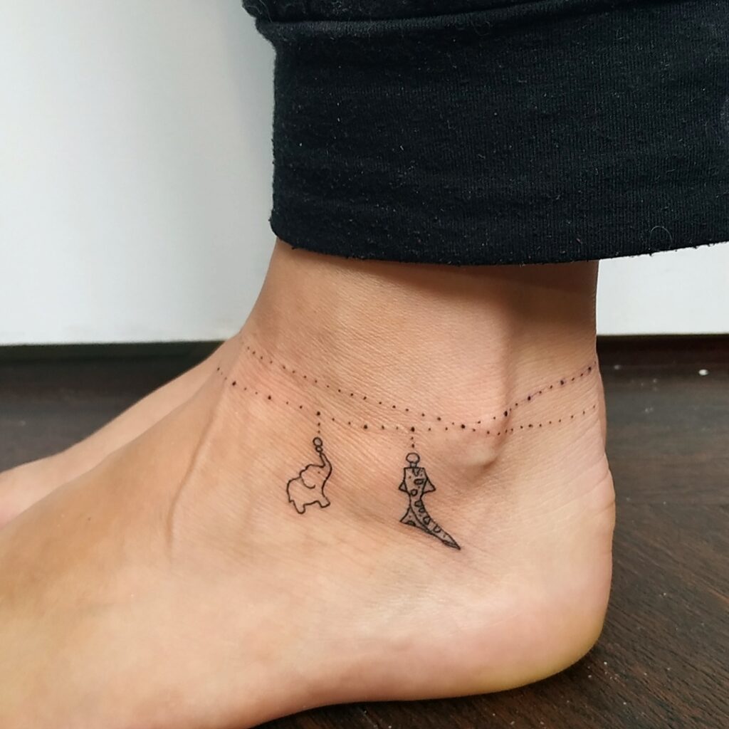 Regal Heart Jewel Ankle Bracelet Tattoo