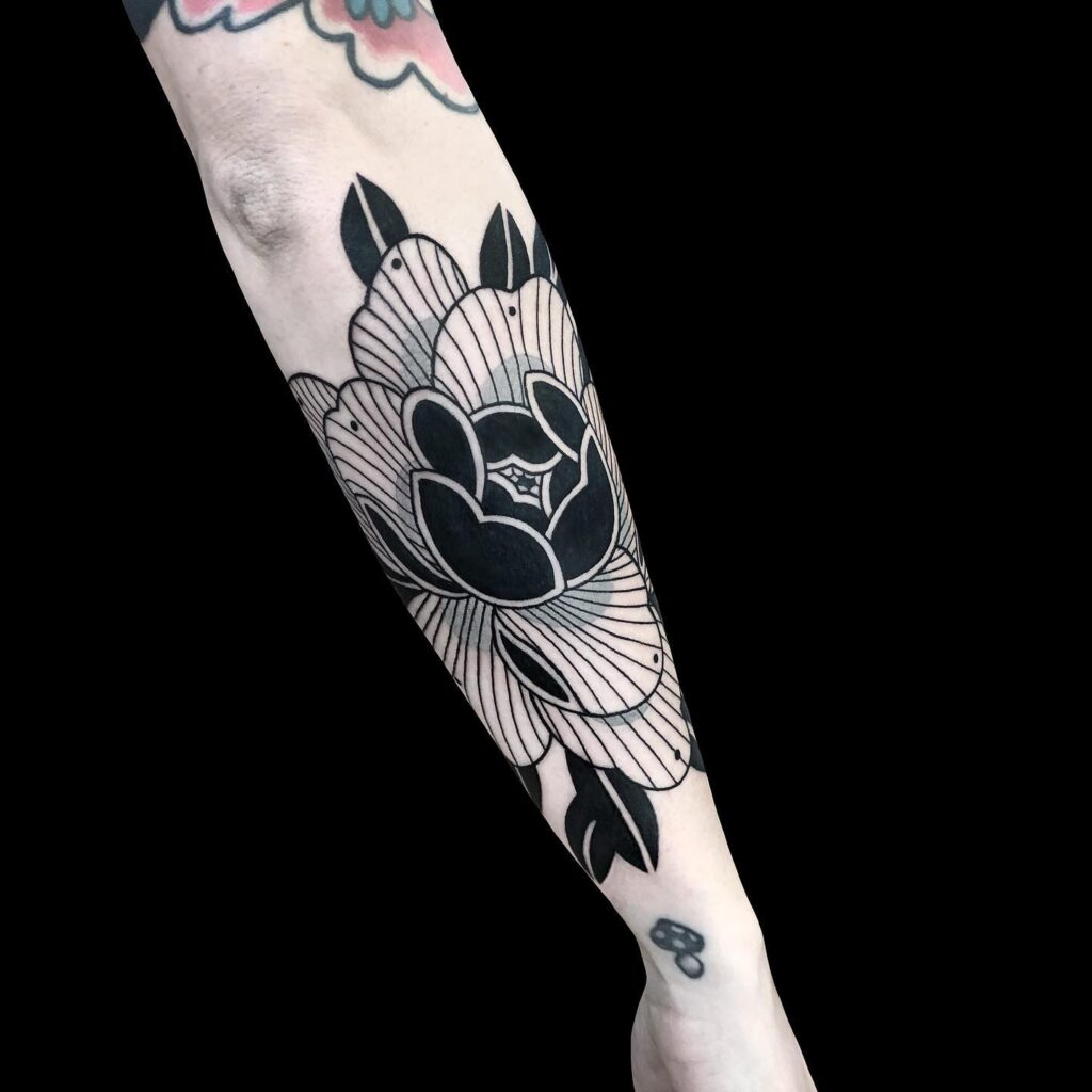 Minimalist Blackwork Peony Tattoo japanese peony tattoos tattoo