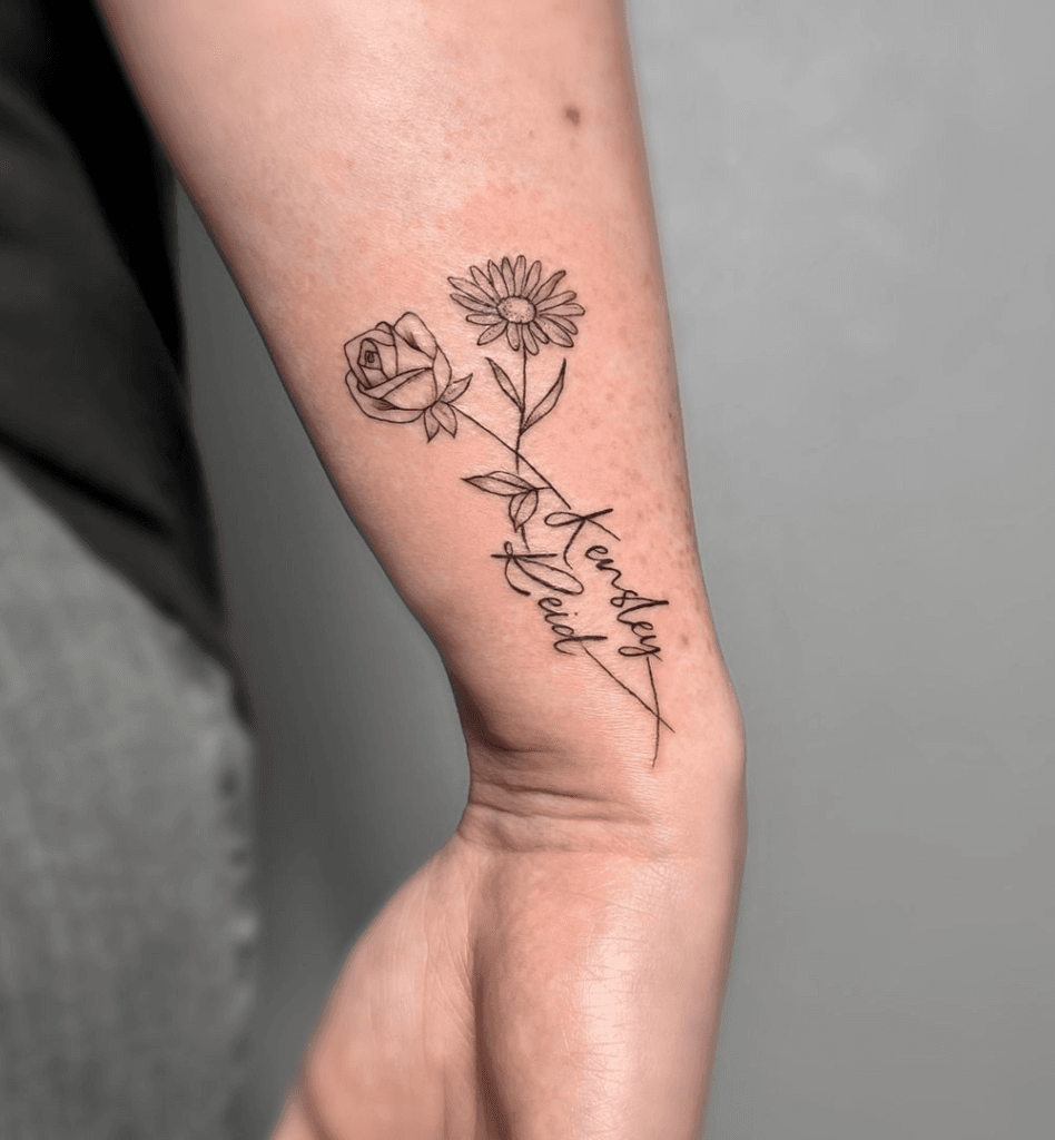 Minimalist Calligraphy with Starburst Spark kids name tattoo