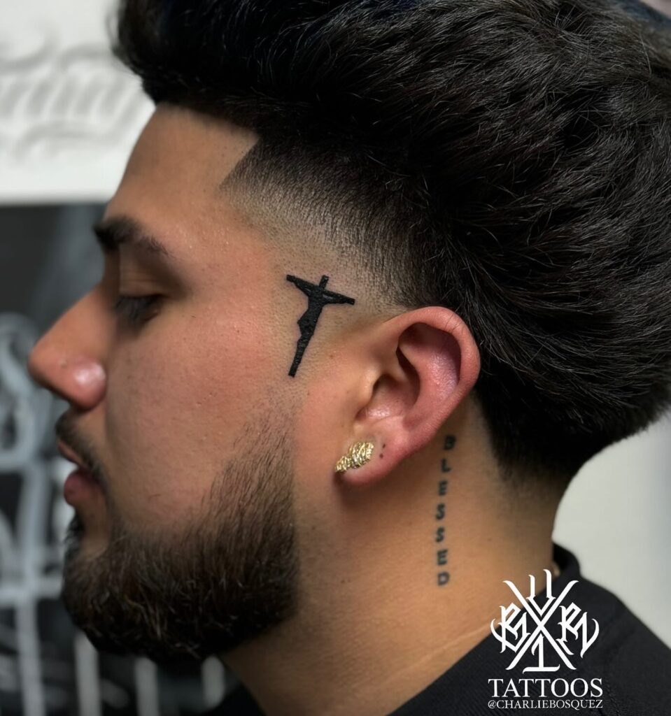 Minimalist Crucifix Head Tattoo cross tattoos for men tattoo