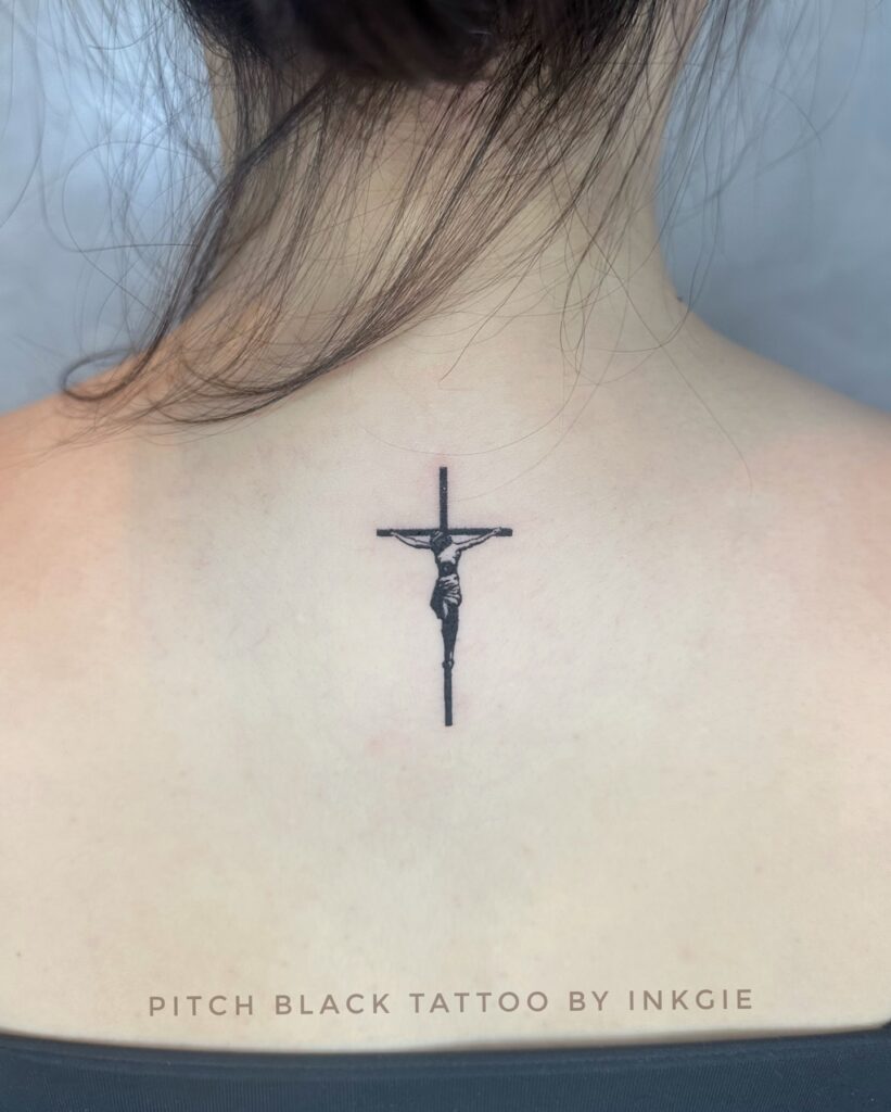 Minimalist Crucifix cross tattoos for women tattoo