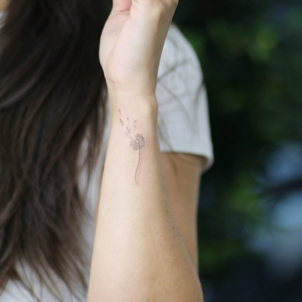 Minimalist Dandelion Wrist Tattoo flower wrist tattoo ideas tattoo