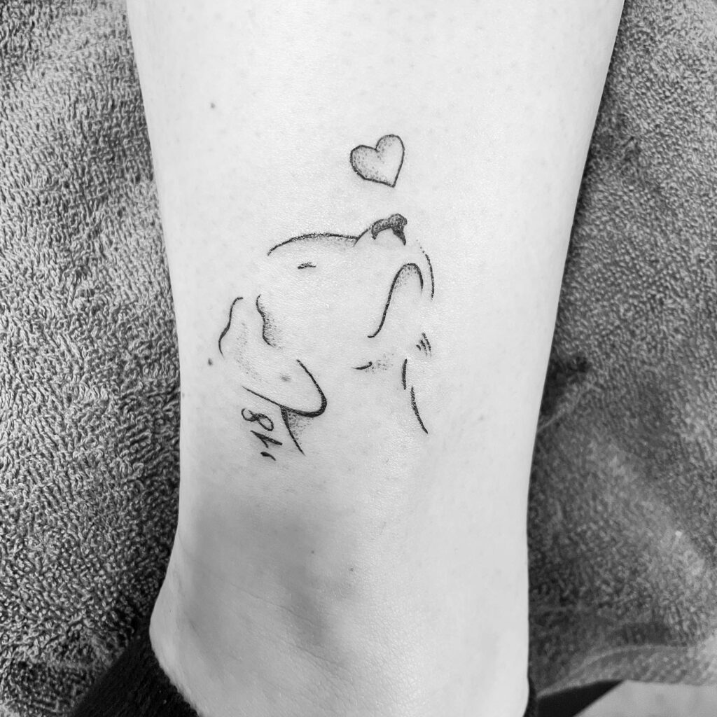 Minimalist Dog Line Art with Heart Tattoo dog memorial tattoos tattoo