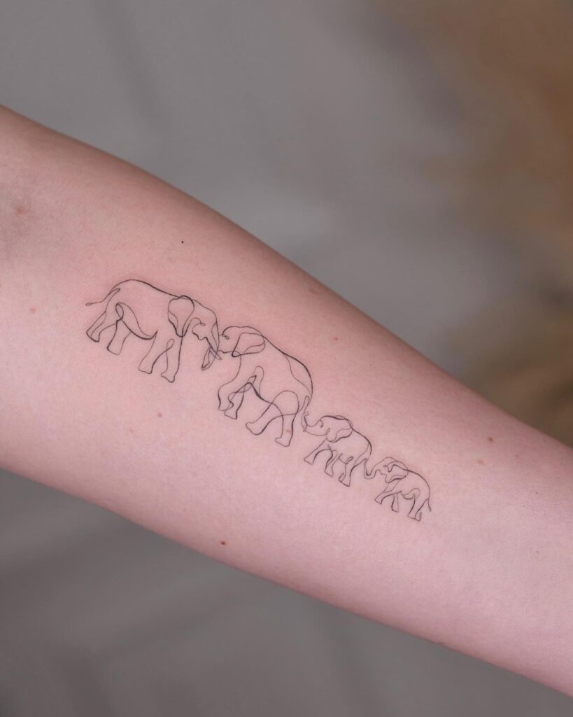 Minimal elephant family line tattoo
