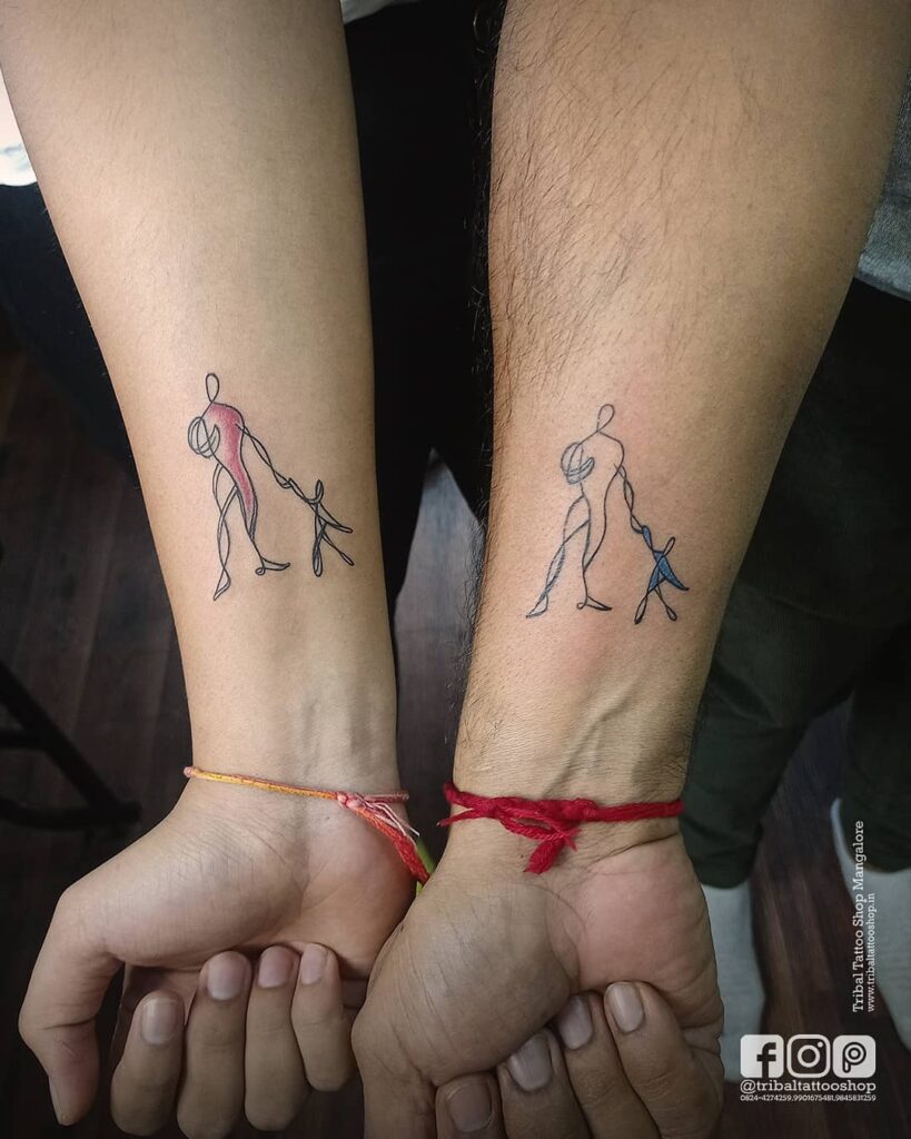 Minimalist Father and Daughter Holding Hands Tattoo father daughter tattoos tattoo