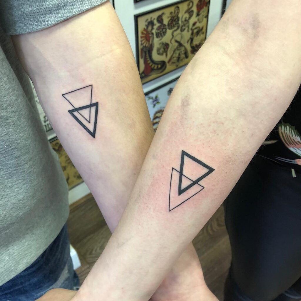 Minimalist Geometric Triangle Sibling Tattoo brother sister tattoos tattoo