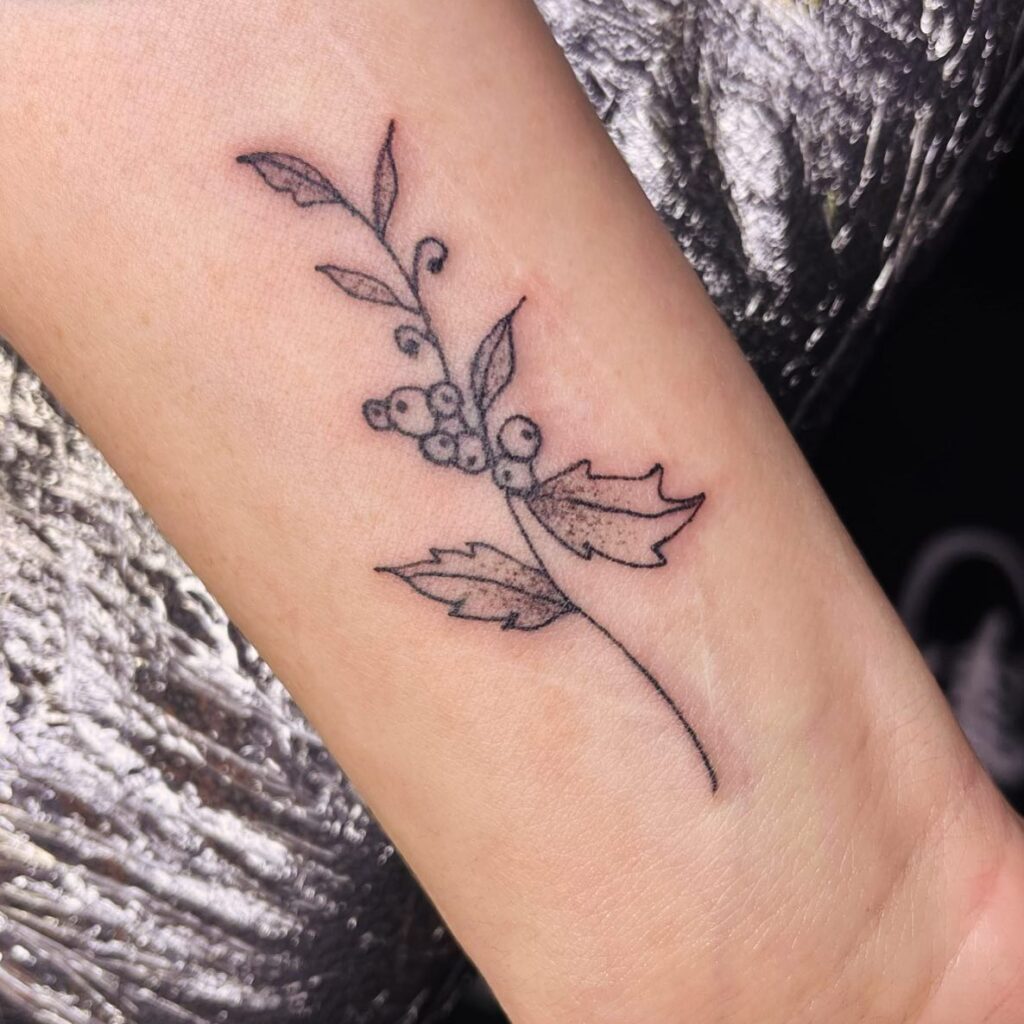 Minimalist Holly Sprig Tattoo december birth flower tattoo ideas tattoo